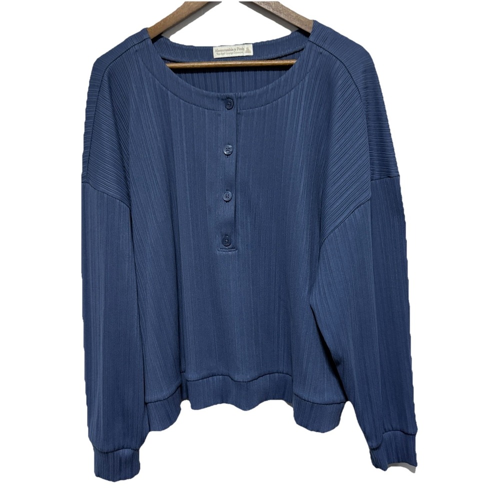 Abercrombie Fitch Top Womens XL Blue Ribbed Relaxed Fit Loungewear Dolman Sleeve